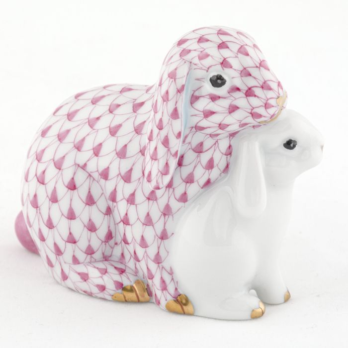 Herend Decorative Cuddling Bunnies - Raspberry