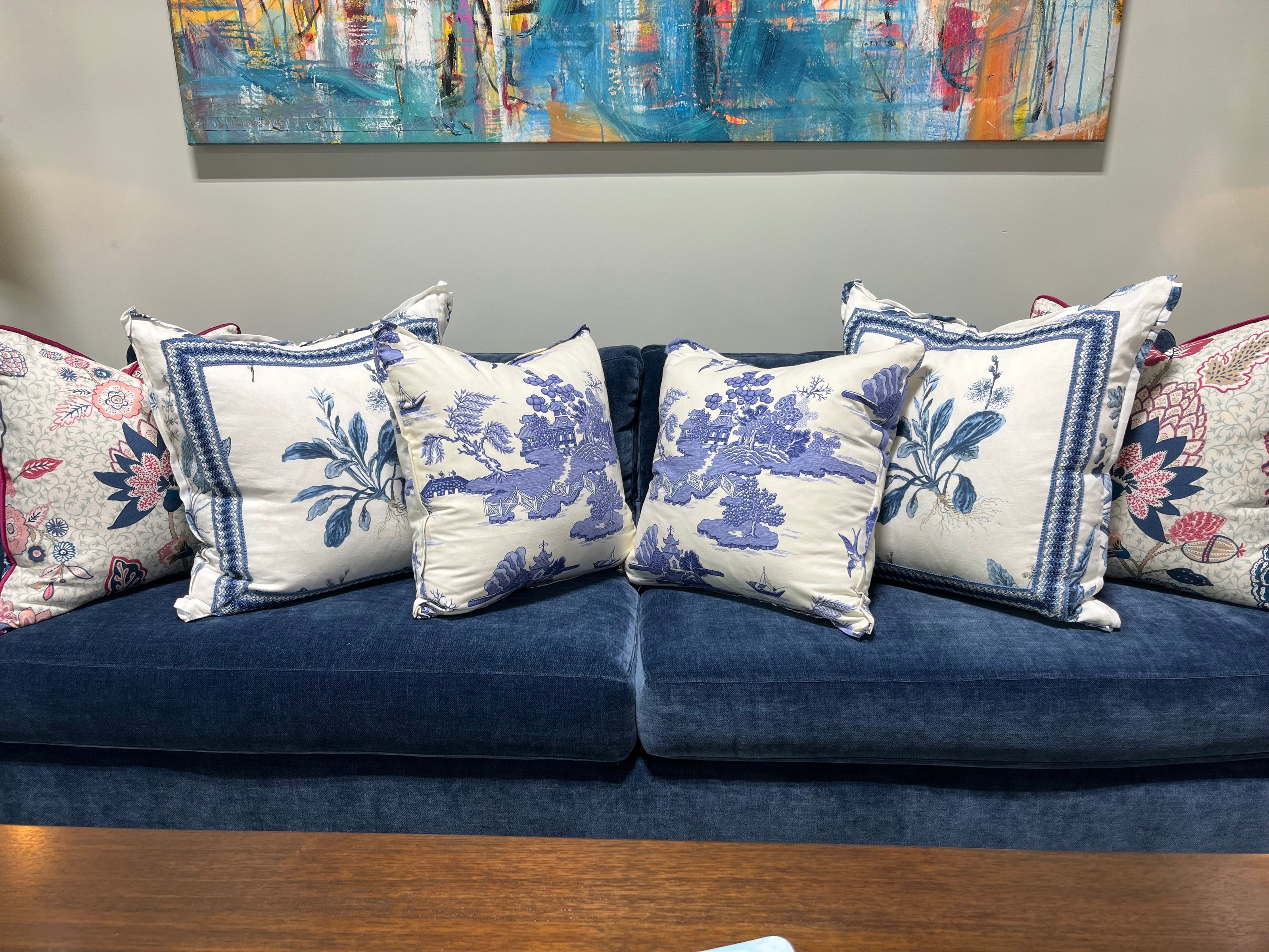 Architectural Elements Designer Blue & White Floral Pillow