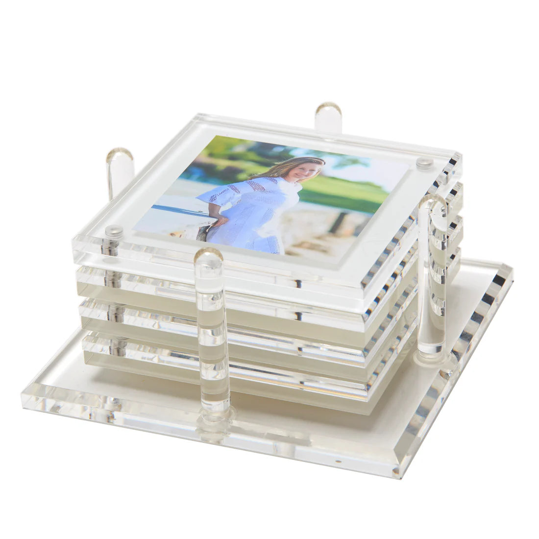 Tara Wilson Acrylic Photo Drink Coasters- Set of 4- White