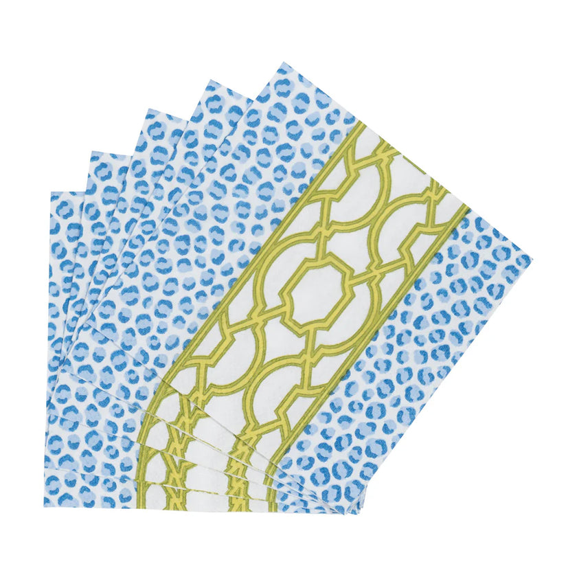Caspari Blue/Green Knots & Spots Paper Cocktail Napkins