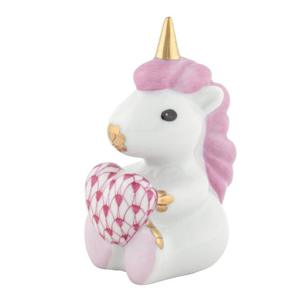 Herend Decorative Sitting Unicorn with Heart - Raspberry