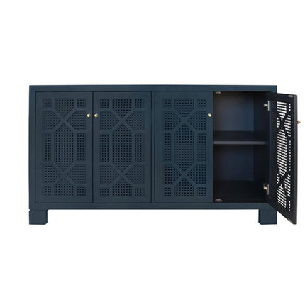 Worlds Away Claire Navy Cabinet with Cane Doors