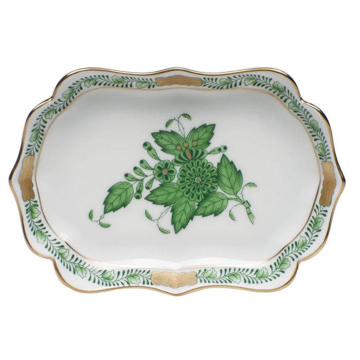 Herend Chinese Bouquet Mini Decorative Scalloped Tray - Green