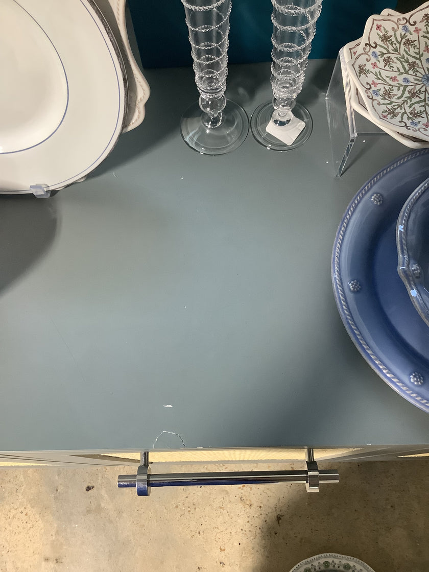 Worlds Away Macon Gray Cabinet with Cane Doors