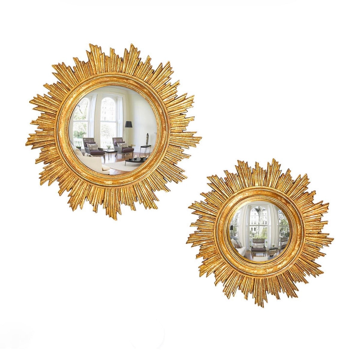 Two’s Company Gold Leaf Convex Wall Mirror S/7