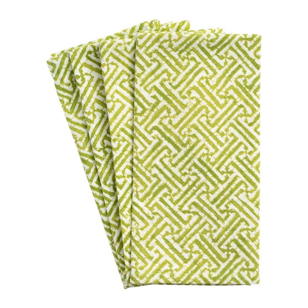 Caspari Fretwork Green Cloth Dinner Napkins