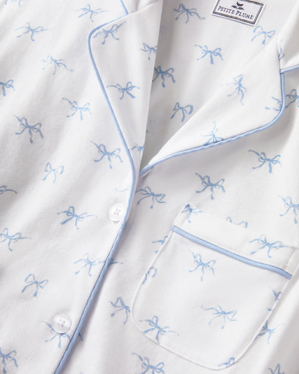 Petite Plume Women’s Long Pima Pajama Set - Something Blue Bows