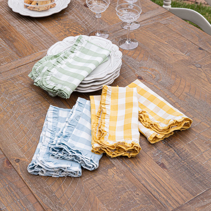 Juliska Gingham Ruffle S/4 Napkin - Seagrass