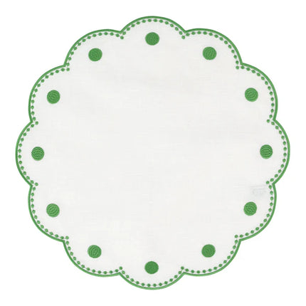 Vietri Tessuti White Round Placemats - Sage Green Dots- Set of 4