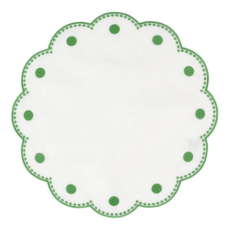 Vietri Tessuti White Round Placemats - Sage Green Dots- Set of 4
