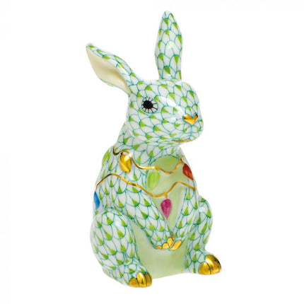 Herend Decorative Bunny with Christmas Lights - Keylime