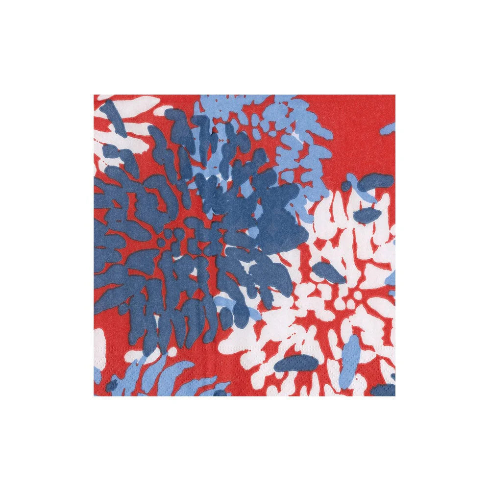 Caspari Chrysanthemum Paper Cocktail Napkins - Red, White, & Blue