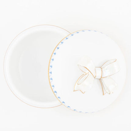 Herend Decorative Round Box with Bow - Blue