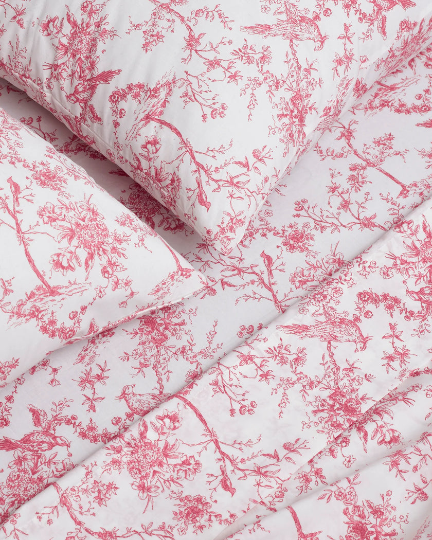 Petite Plume Luxe Premium Cotton Bed Sheets - Pink Timeless Toile