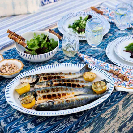 Juliska Sitio Stripe 17” Serving Platter- Delft Blue