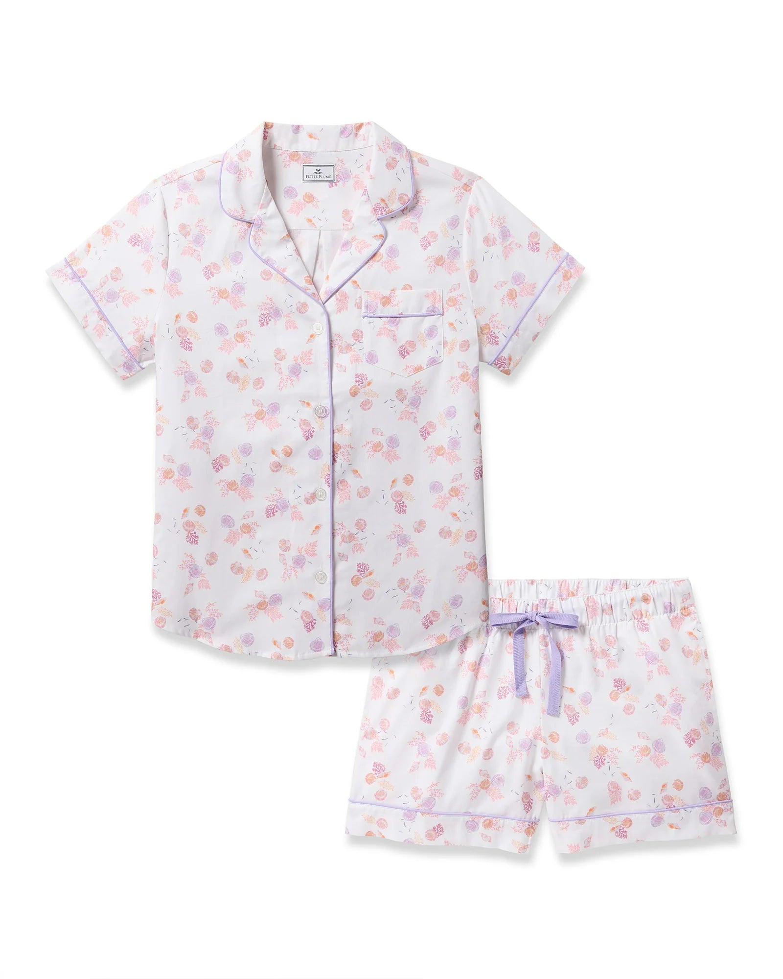 Petite Plume Women’s Short Twill Pajama Set - Seashell Splendor