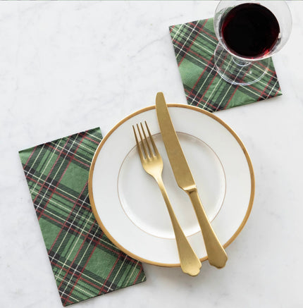 Hester & Cook Green Plaid Paper Cocktail Napkins