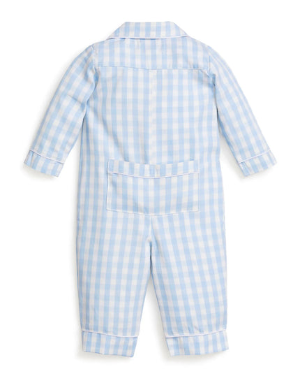 Petite Plume Baby Twill Classic Romper - Light Blue Gingham
