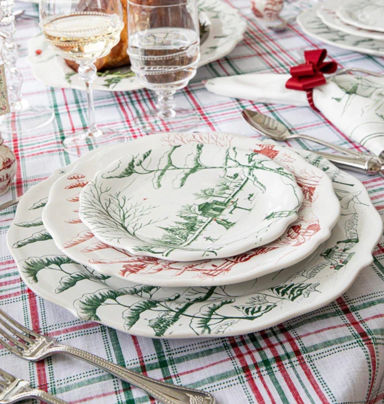 Juliska Country Estate Winter Frolic Party Plate Assorted Set/4 - Evergreen