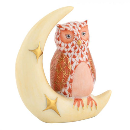 Herend Decorative Owl with Crescent Moon - Rust