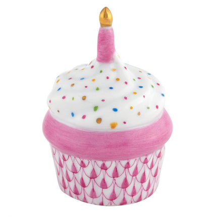 Herend Decorative Cupcake with Candle - Raspberry