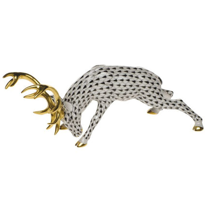 Herend Decorative Stag with Feet Back - Black