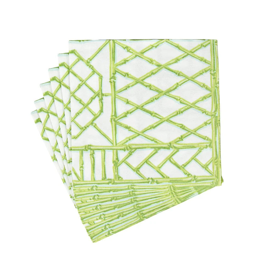 Caspari Bamboo Screen Green Paper Linen Dinner Napkins