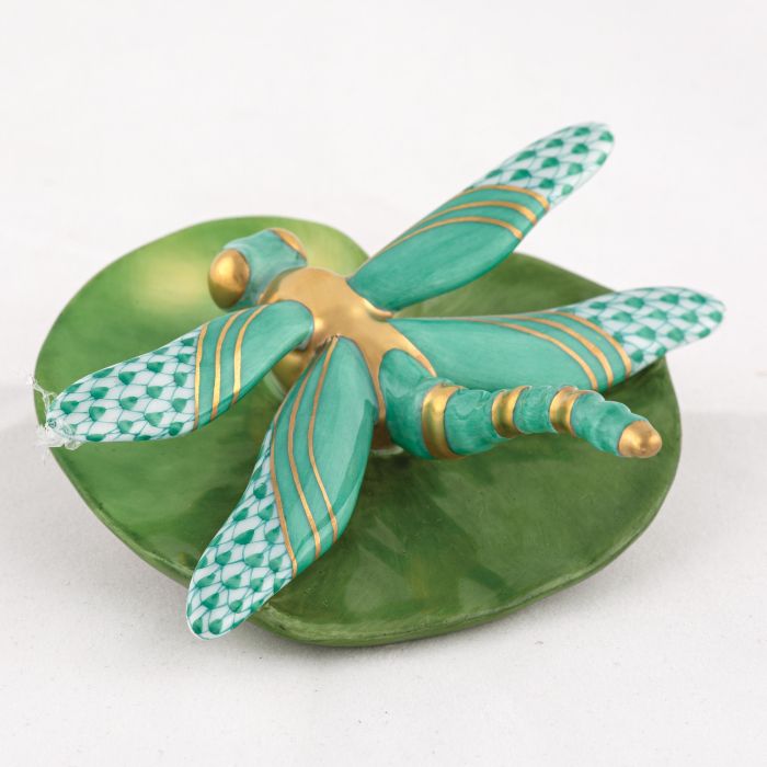 Herend Decorative Dragonfly on Lily Pad - Green