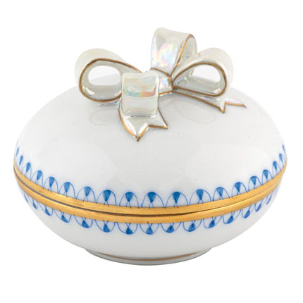 Herend Decorative Round Box with Bow - Blue