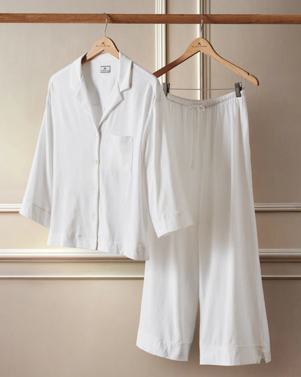 Petite Plume Olivia Wide Leg Pima Pajama Set - White