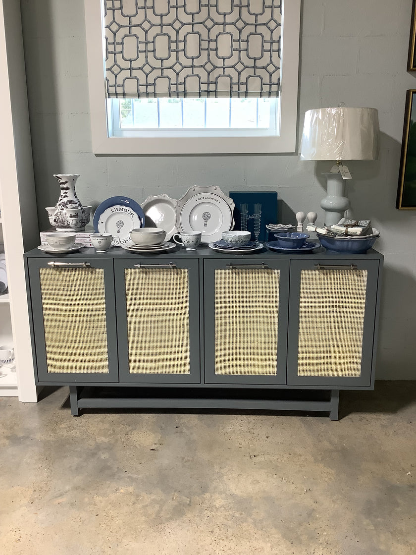 Worlds Away Macon Gray Cabinet with Cane Doors