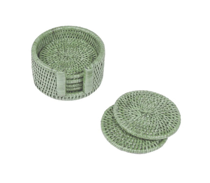 Caspari Round Rattan Coaster - Green