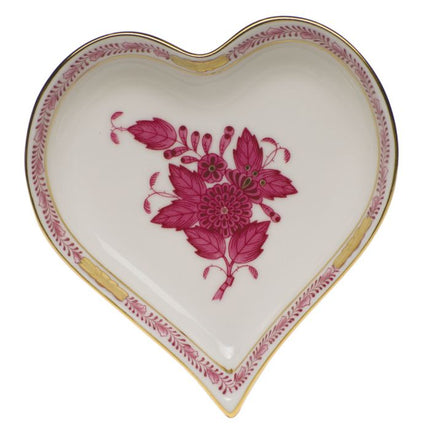 Herend Chinese Bouquet Decorative Small Heart Tray - Raspberry