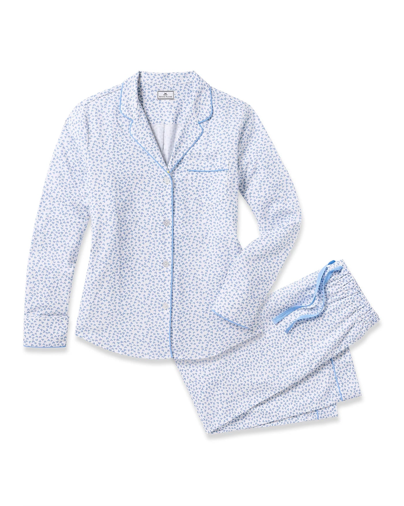 Petite Plume Women’s Long Twill Pajama Set - Bluehearts