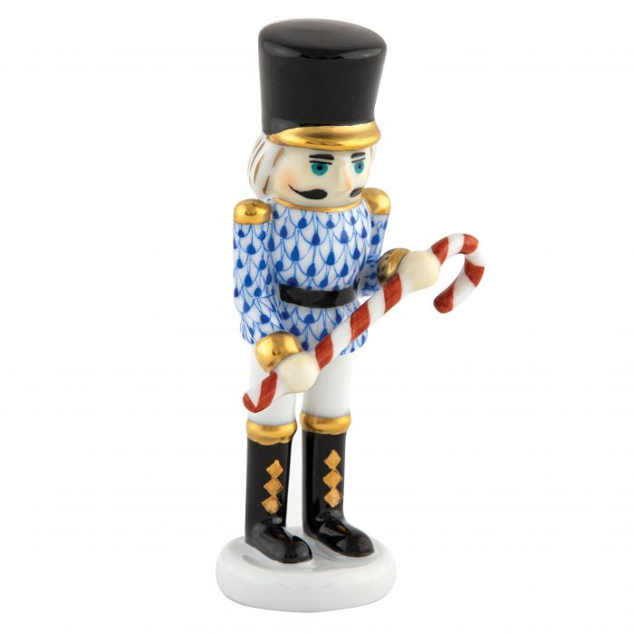 Herend Decorative Small Nutcracker with Candy Cane - Sapphire