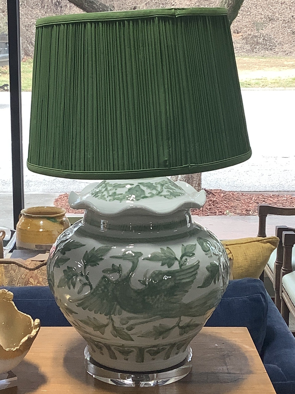 Legends of Asia Celadon Dragon Motif Porcelain Temple Jar Table Lamp