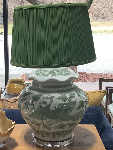 Legends of Asia Celadon Dragon Motif Porcelain Temple Jar Table Lamp