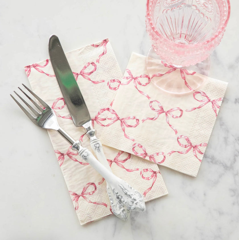 Hester & Cook Pink Bow Lattice Paper Guest Napkins