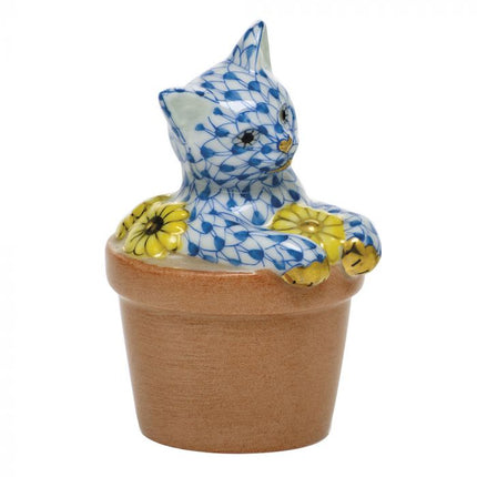 Herend Decorative Flower Pot Kitty - Blue