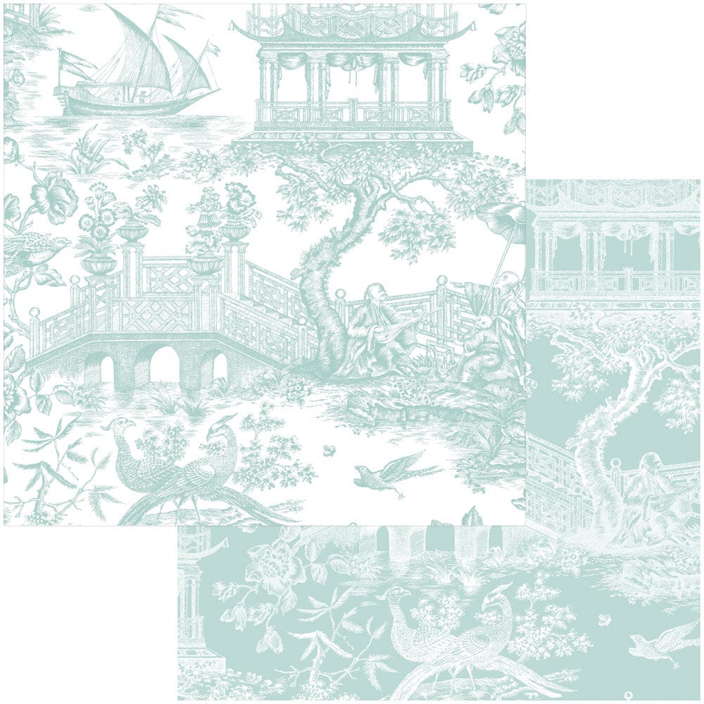 CasparI Chinoiserie Toile Wrapping Paper - Robin’s Egg
