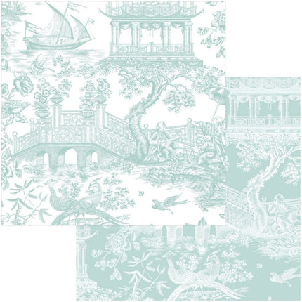 CasparI Chinoiserie Toile Wrapping Paper - Robin’s Egg