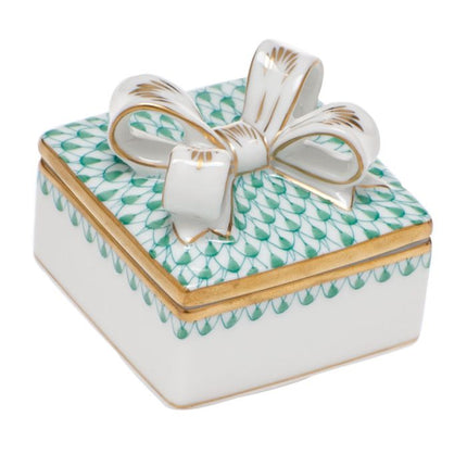 Herend Decorative Box with Bow - Green