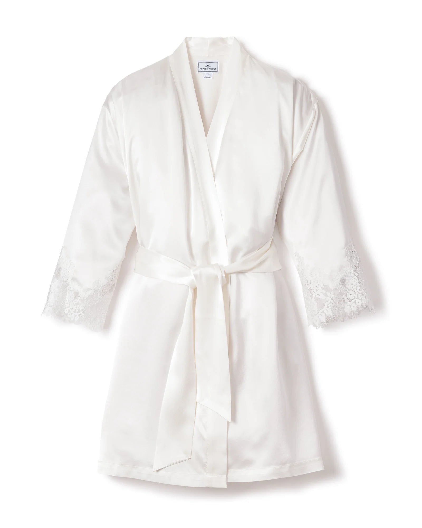 Petite Plume Women's Silk Lace Robe in White