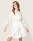 Petite Plume Women's Silk Lace Robe in White