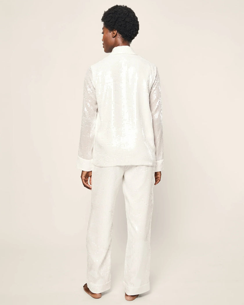 Petite Plume Women's Pajama Set in White Sequins