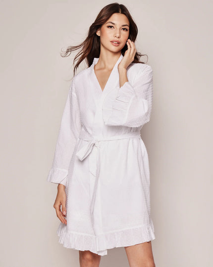 Petite Plume Women's Swiss Dots Robe in White