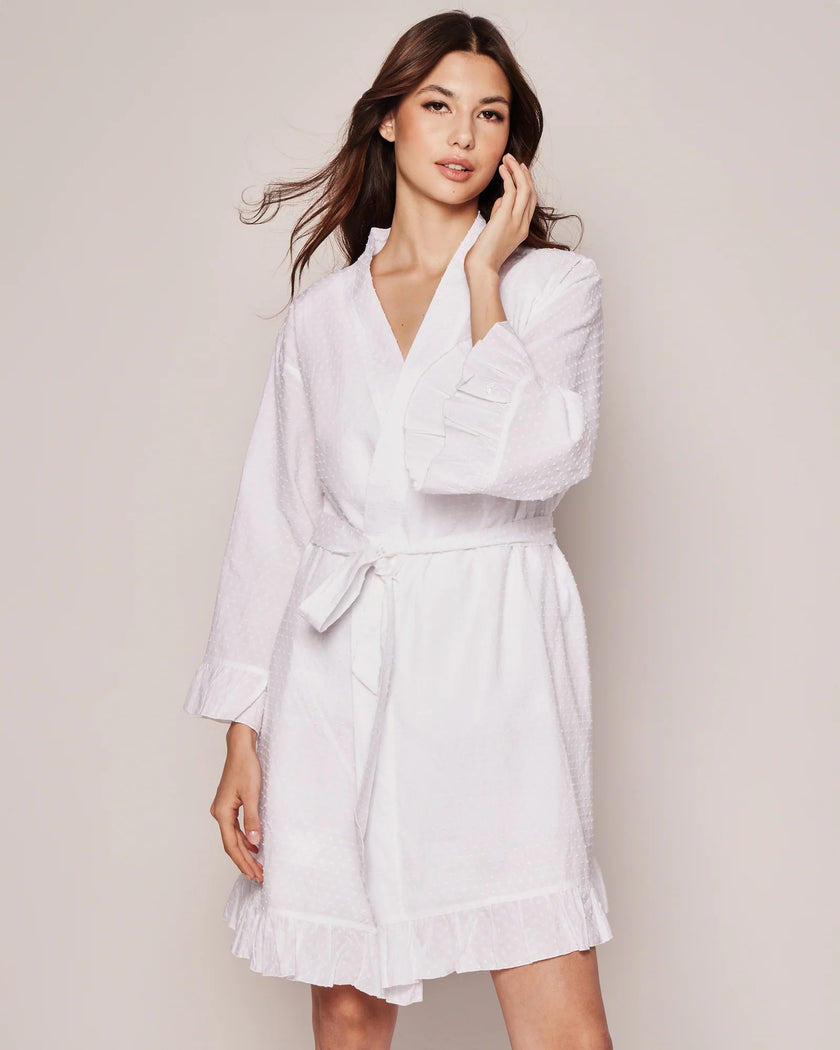 Petite Plume Women's Swiss Dots Robe in White