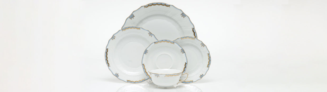 Herend Princess Victoria Square Salad Bowl - Light Blue