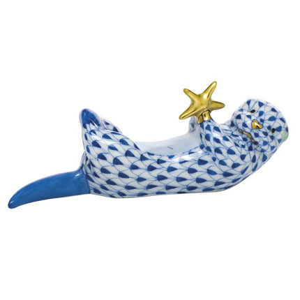 Herend Decorative Sea Otter with Starfish - Sapphire