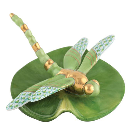 Herend Decorative Dragonfly on Lily Pad - Key Lime